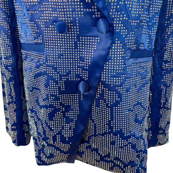 NWT AKIRA Royal Blue Embellished Satin Double Breasted Blazer, Rhinestone - Picture 8 of 9